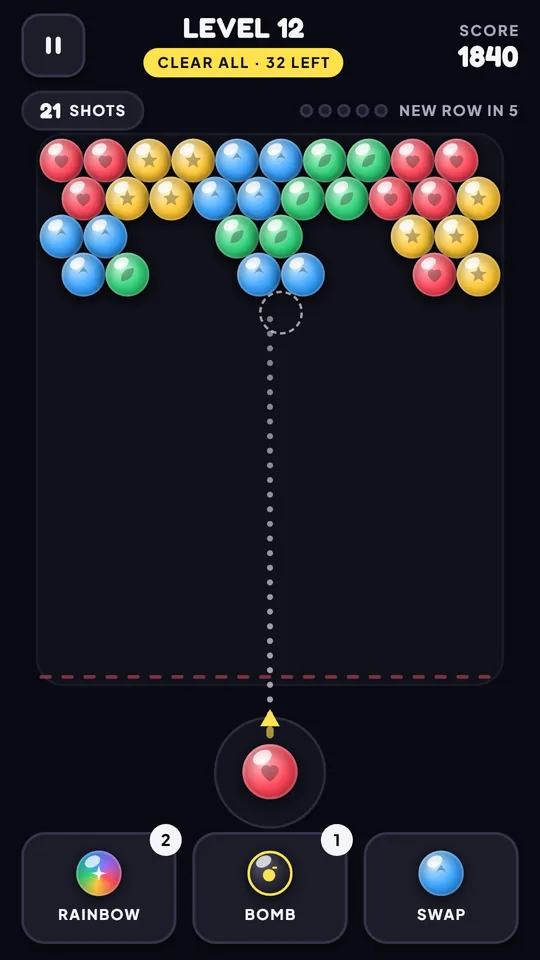 Bubble Blast level 12 with coloured bubbles and a launcher
