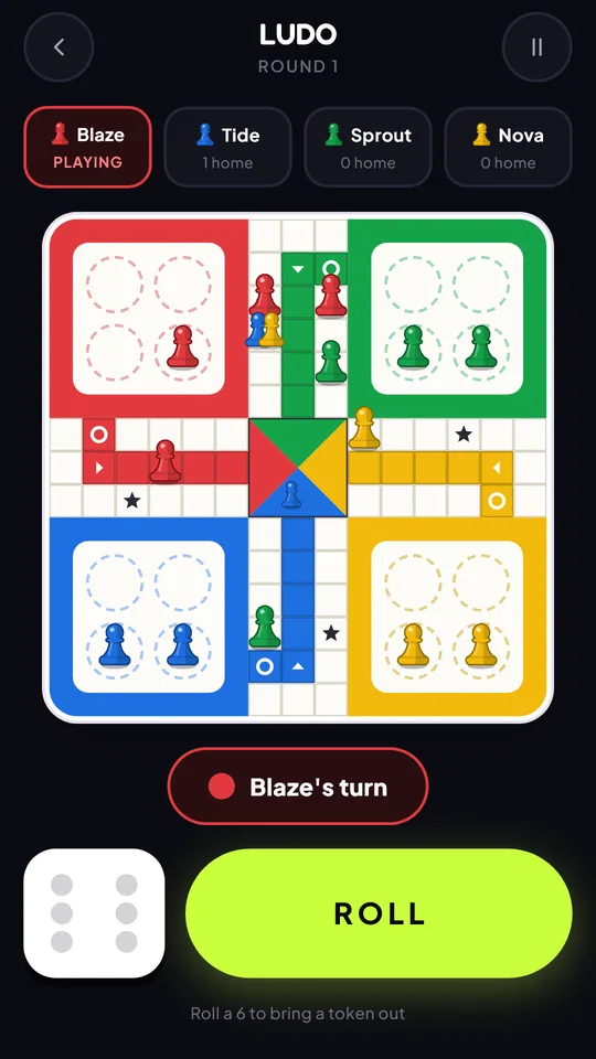 Ludo game board with four players