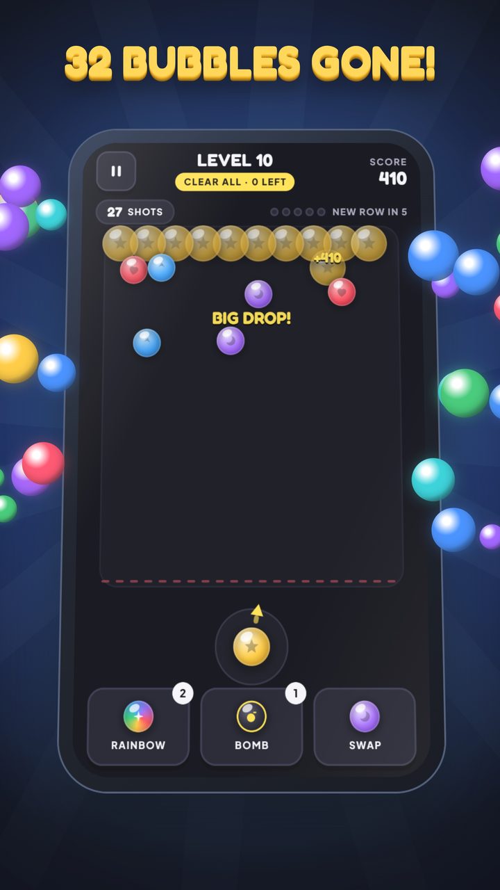 Bubble shooter video: one shot clears the whole level
