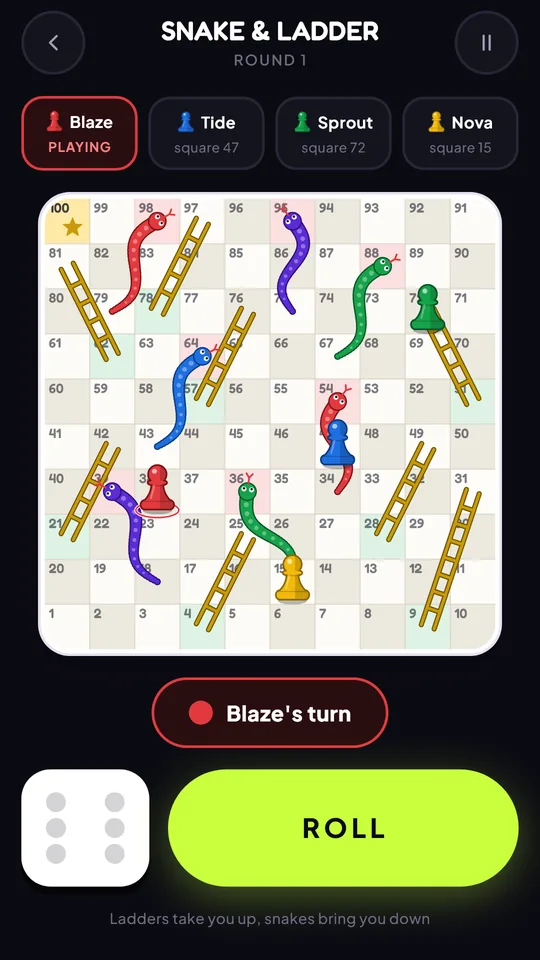 Snake and Ladder board with tokens